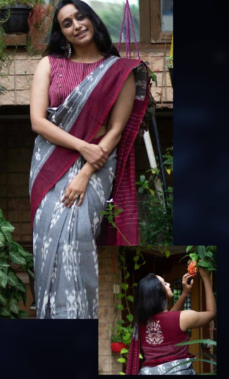 Mg120  New Plain Linen Designer Saree Catalog